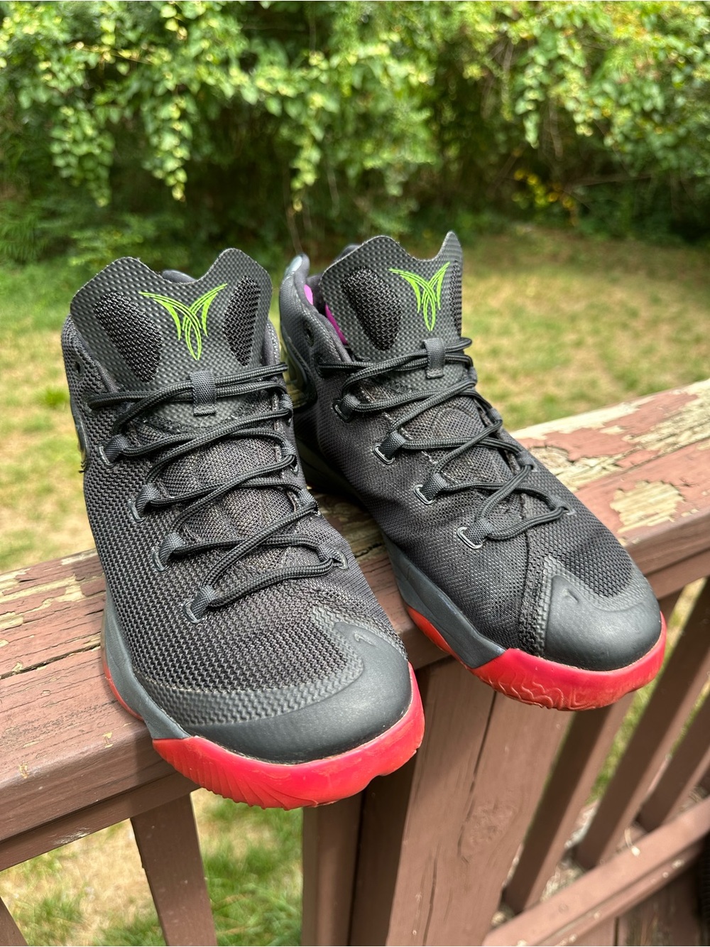 Jordan Melo 12 Dungeon Sneakers with Red Accent and Neon Green Jumpman Size 11